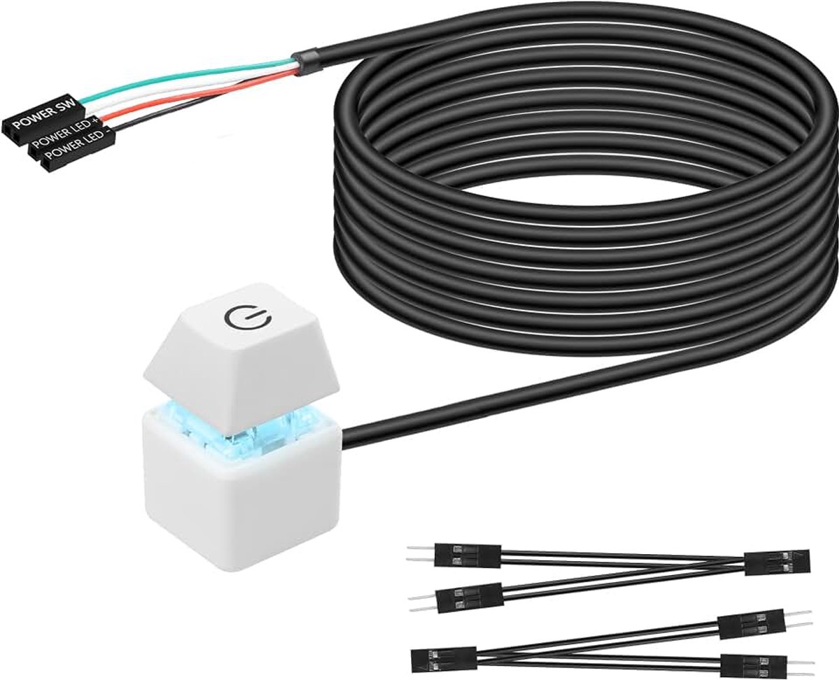 Desktop Computer Power Switch Externe Remote Start Computer Moederbord Aan/uit-schakelaar Knop Uitbreiding 1.8M/5.9FT Koord met LED Licht-Wit