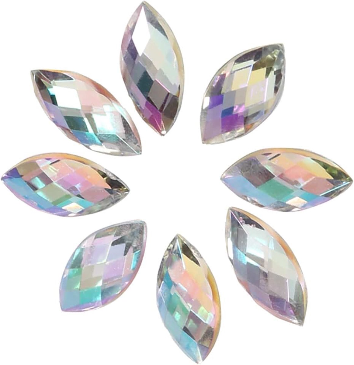 Veiyi 500 stuks acrylkristallen, strass-steentjes om op te naaien | Paardenoogvorm glitterstenen, glitterstenen om te knutselen, acryl flatback strass-steentjes voor textiel (wit)