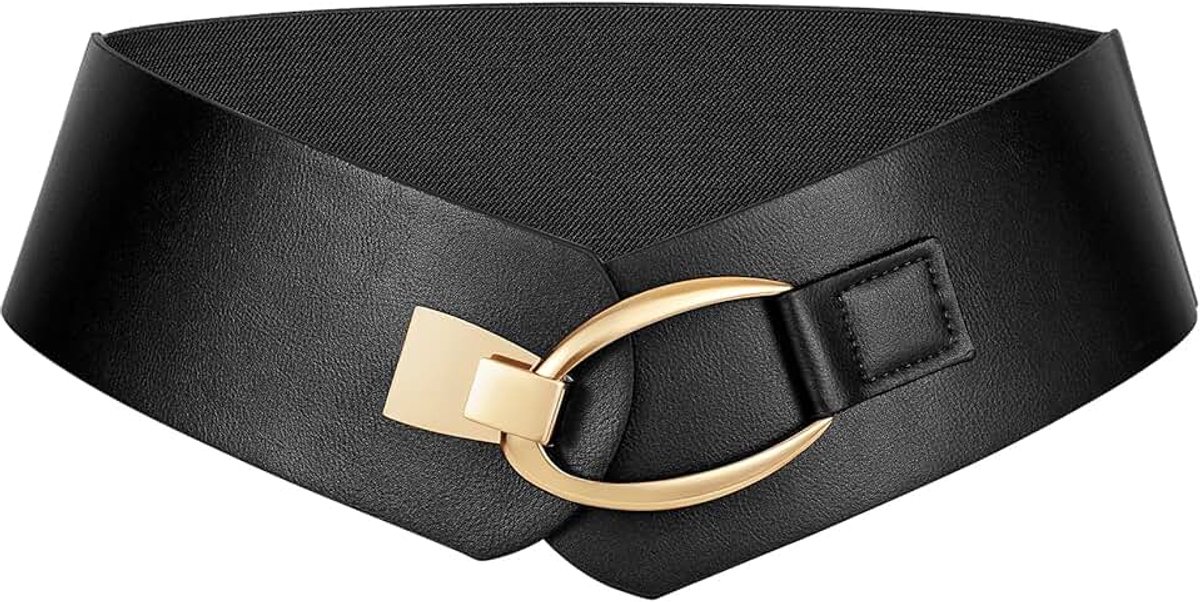 Brede elastische riem voor dames, dikke vintage stretchy tailleriem met gouden gesp voor jurken