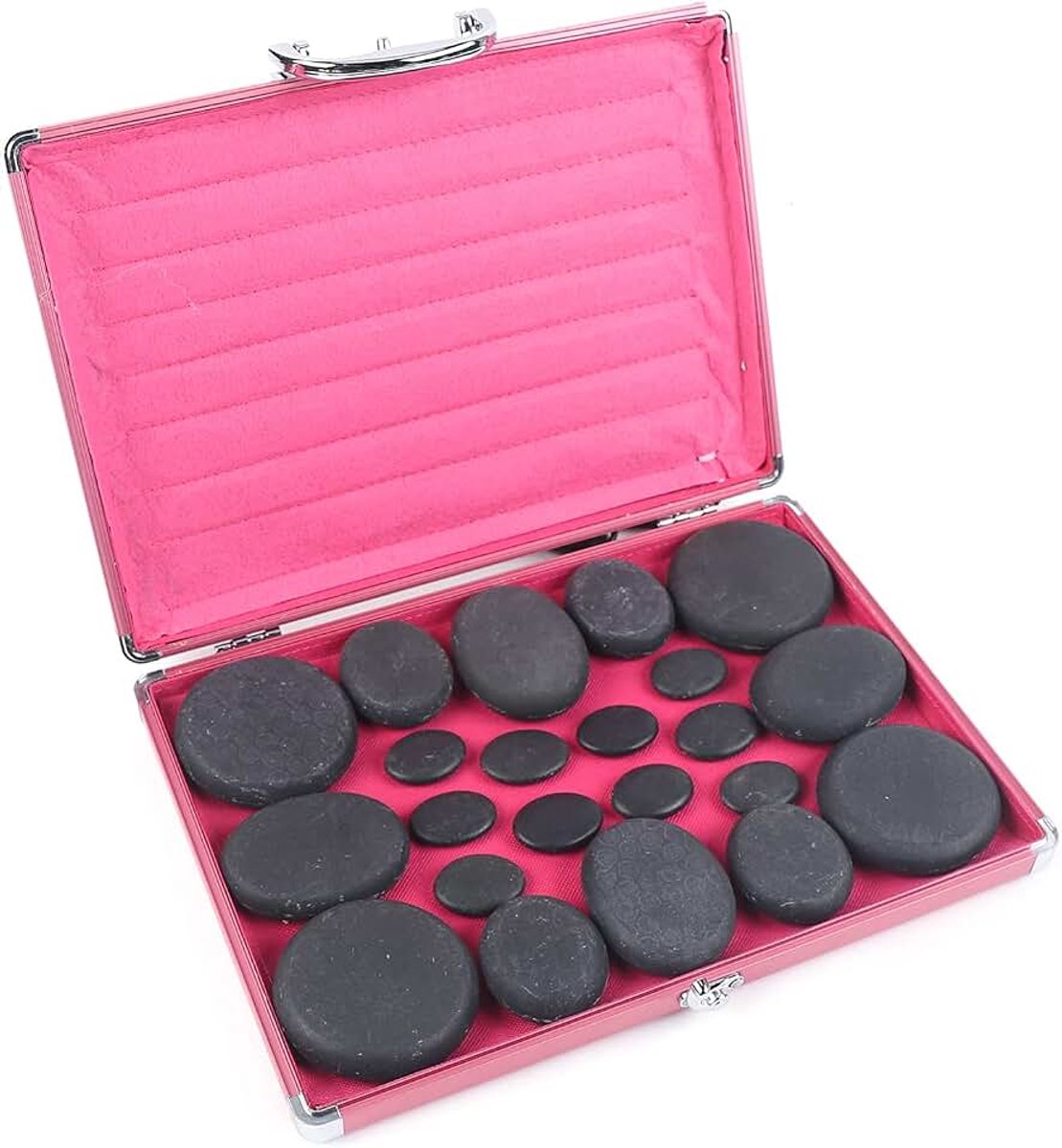 Stone massageset, grote verwarmer met 20 massagestenen, basalt warmtestenen, warmteapparaat voor spa, schoonheidssalon, wellness en massage