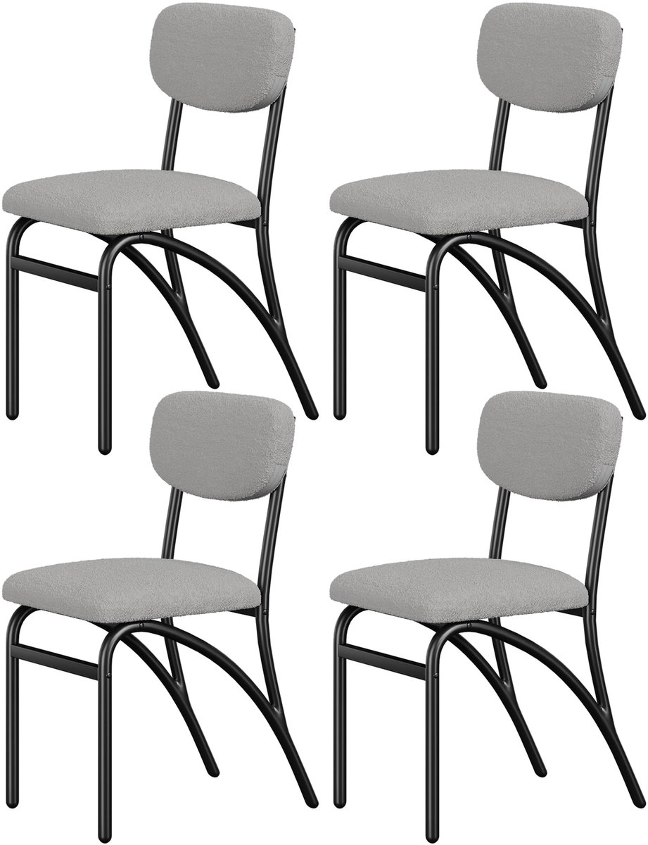 Triumpunpre Eetkamerstoel Set van 4 - Teddy Bouclé Stof - Grijs - Metalen Poten - Comfortabele Keukenstoelen