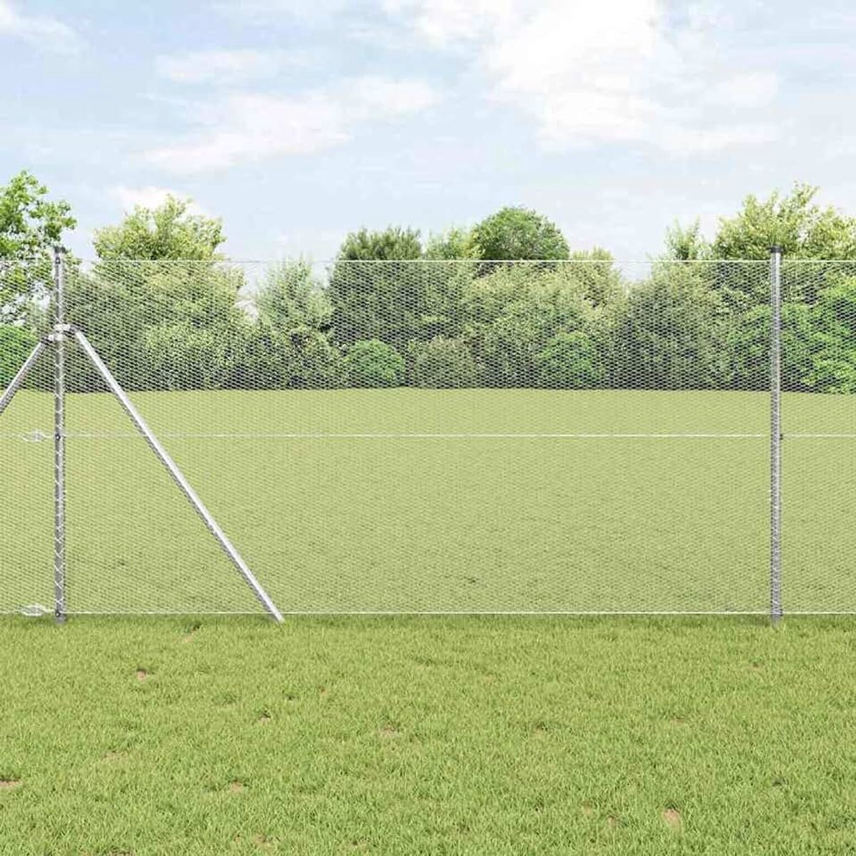 Zeshoekige omheining, 1,4 x 10 m, hekpalen, 7 stuks, Ø 32 mm, 190 cm, verzinkt staal, stabiele stalen palen voor tuinhekken, landbouw, wilgennetten, kippendraad 3352926