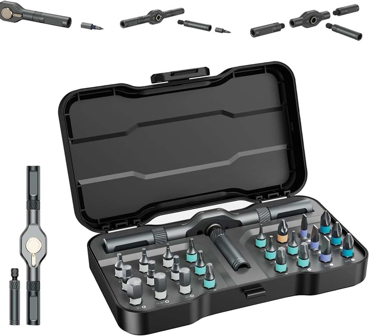 24-in-1 ratelschroevendraaierset, schroevendraaierset, magnetische schroevendraaierset met afneembare handgreep, schroevendraaierset voor computers, brillen, fietsen, horloges, meubels en