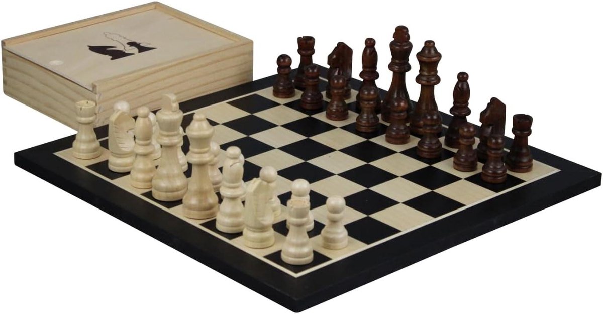 Houten Schaakspel - Schaakset met Stukken - Gezellig Spelen - Handgemaakt Houten Bord - 35.5 cm - Bruin