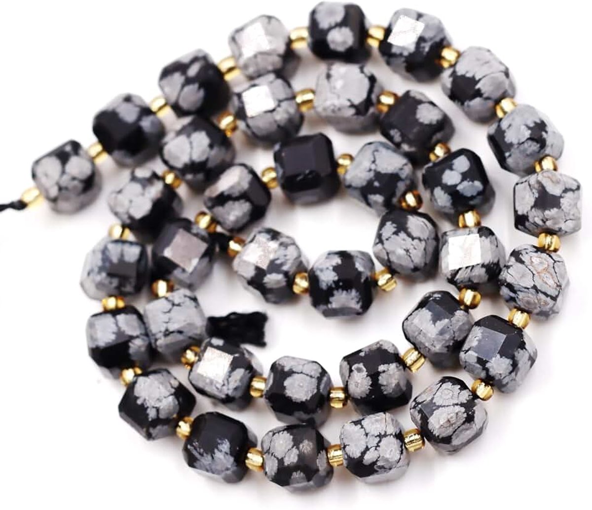 Kralen voor sieraden maken, verkocht per tas 5 strengen binnen, facet kubus Snowflake Obsidian 8mm