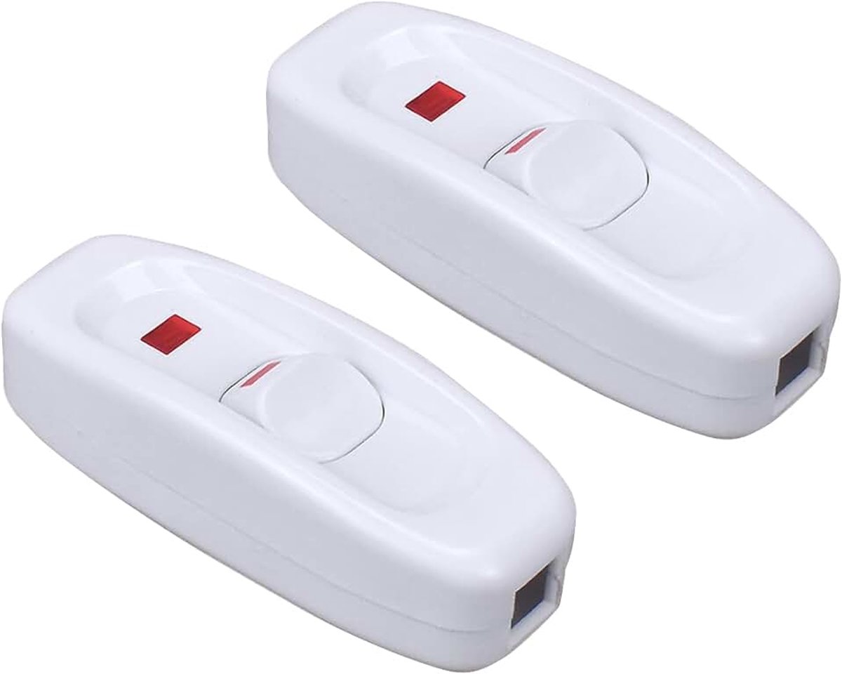 2 stuks tussenschakelaar, AC 250 V, 10 A, inline schakelaar, lampschakelaar, kabelschakelaar, torpedo-schakelaar met led-controlelampje voor alle soorten elektrische lampen, tafellampen, zwart