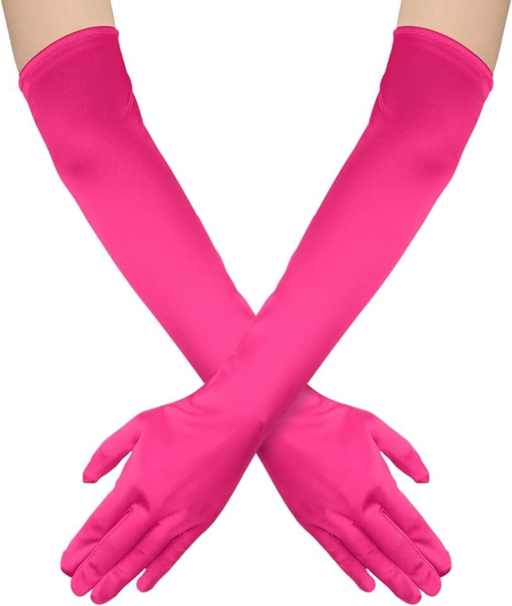 Dameshandschoenen, 52cm Lange Elleboog Satijnen Handschoenen Stretchy 1920 Long Opera Gloves Handverzorging hydraterende handschoenen voor Vrouwen Meisjes Avondfeestdans(Roos Rood)