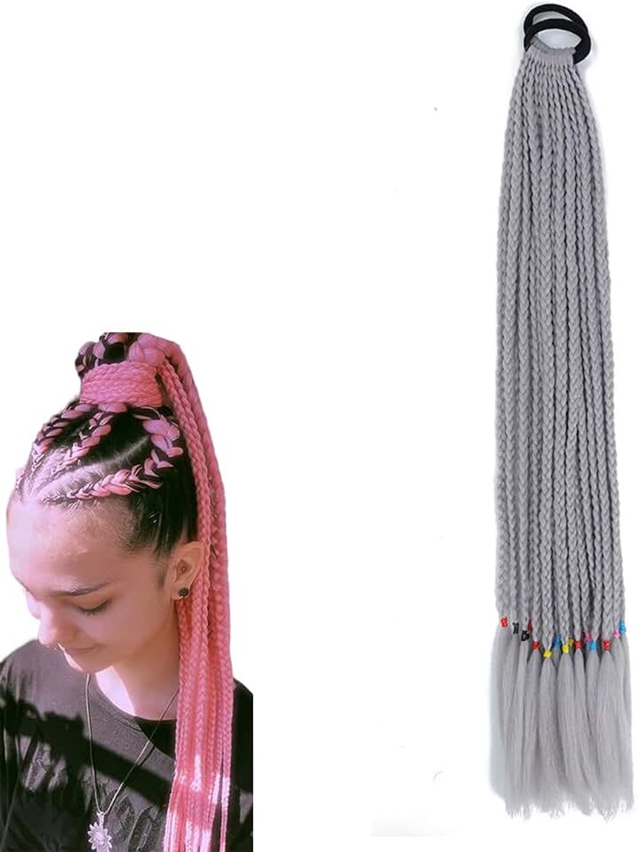 Prinfantasy Dreadlocks BZ157 Extensions voor vrouwen en mannen, synthetische dreads, handgemaakt, gehaakt, vlechten, haarlokken, zilvergrijs