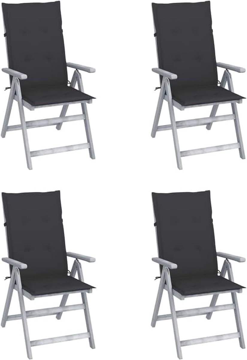Tuinstoelen, kantelbaar, 4 stuks, kantelbaar, voor de tuin, terras, hoge rugleuning, 5 standen, massief hout, acacia, kussen