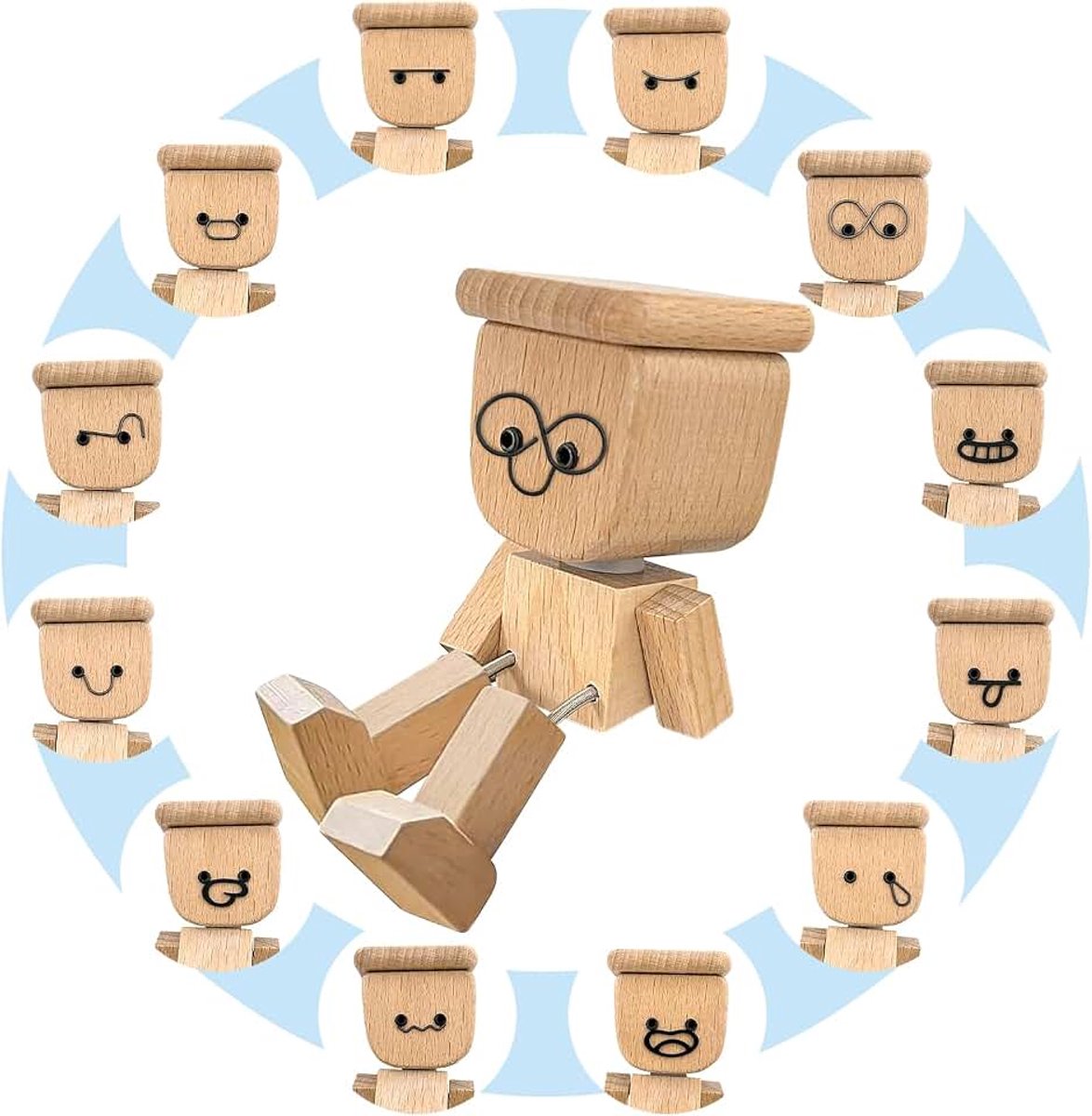 Bewegende dashboardfiguur, magnetisch houten ornament met 12 verwisselbare gezichtsuitdrukkingen, autodecoratie | draagbaar dashboard speelgoed
