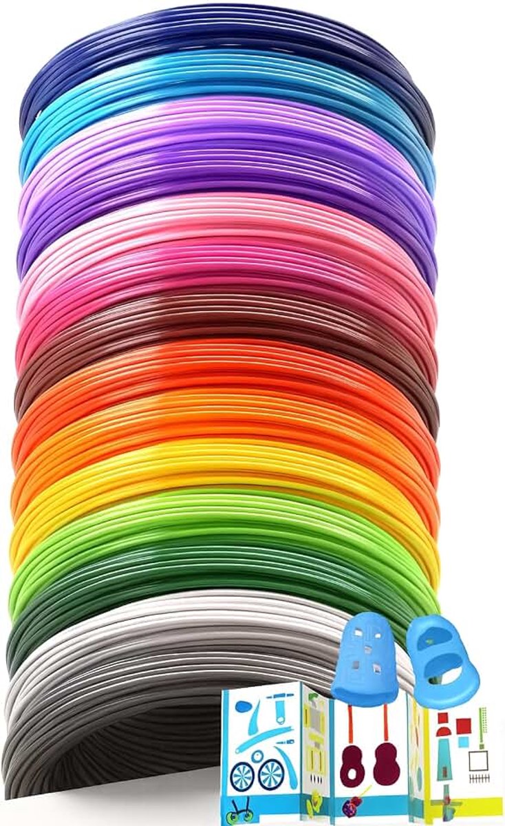 Reservevullingen voor 3D-pen, 24 kleuren van elk 5 m, 120 m in totaal 3D-pennavulverpakking, 1,75 mm, kleurrijke 3D-pennen, met siliconen huls en patroon, 3D-pennen, compatibel met