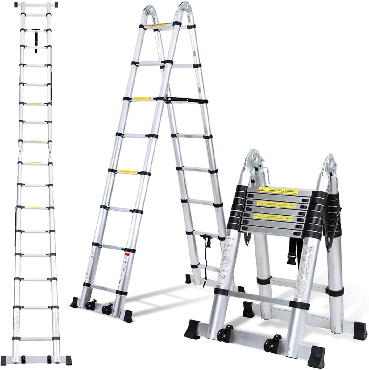 Telescopische ladder, vouwladder, aluminium, uittrekbare ladder, antislip aluminium ladder, staande ladder, multifunctionele ladder, 150 kg belastbaarheid