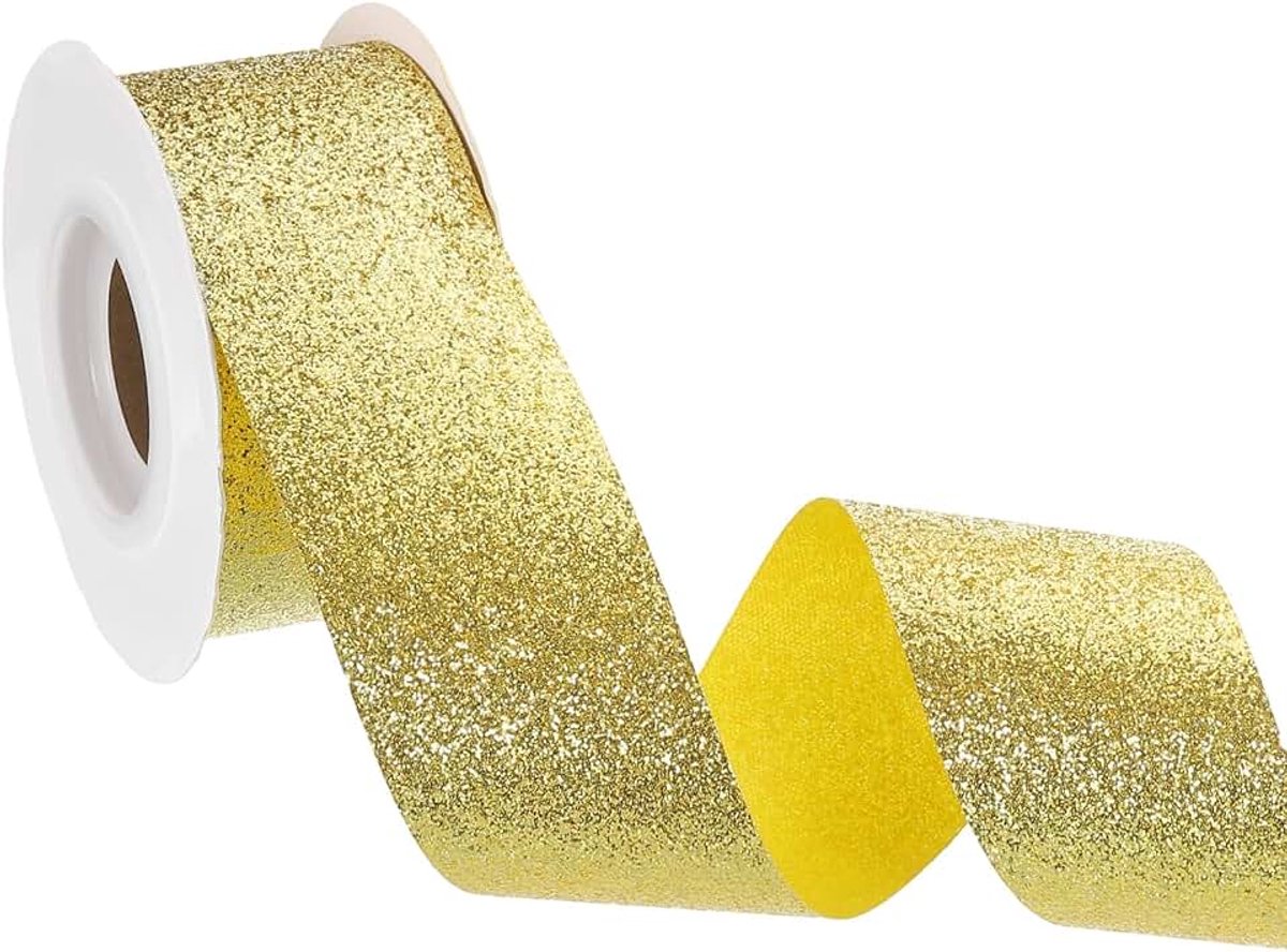 Linten, snijkanten linten voor slingers, glinsterende stoffen linten voor het maken van strikken, geschenkverpakkingen, bruiloftsfeesten, glanzend goud