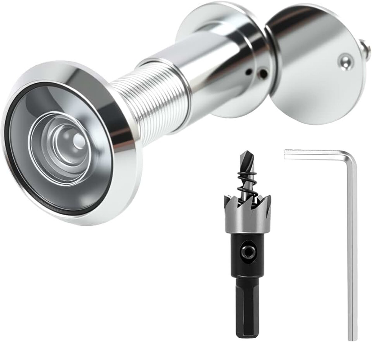 Deurspion met inkijkbescherming, groothoek 220°, boordiameter 16 mm, geschikt voor deuren met een dikte van 35-60 mm, optische lens van glas, deurspion met boorgereedschap
