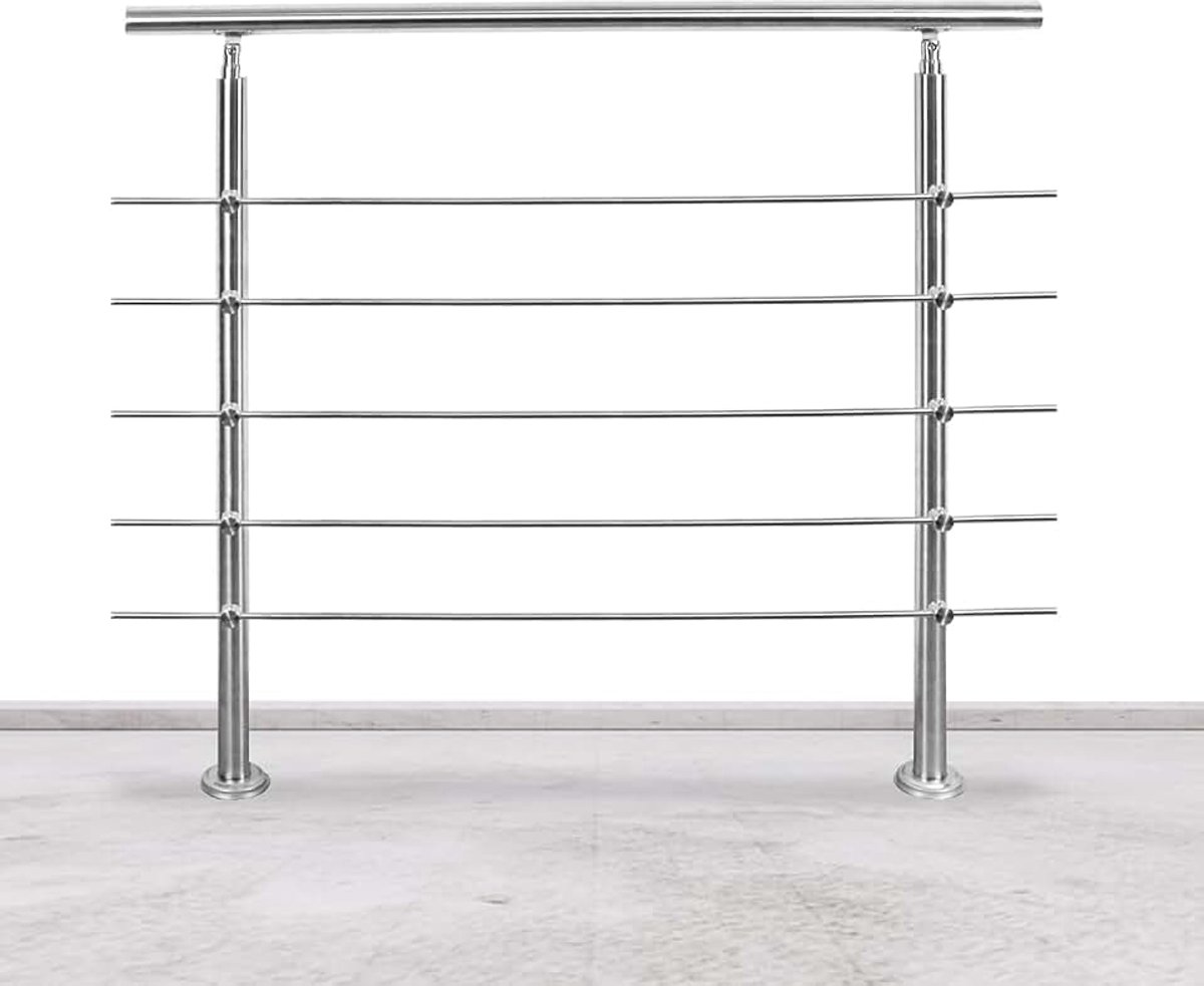 Stalen leuning, trapleuning met 5 dwarsbalken voor balkon, trappen, binnen en buiten (100 cm)
