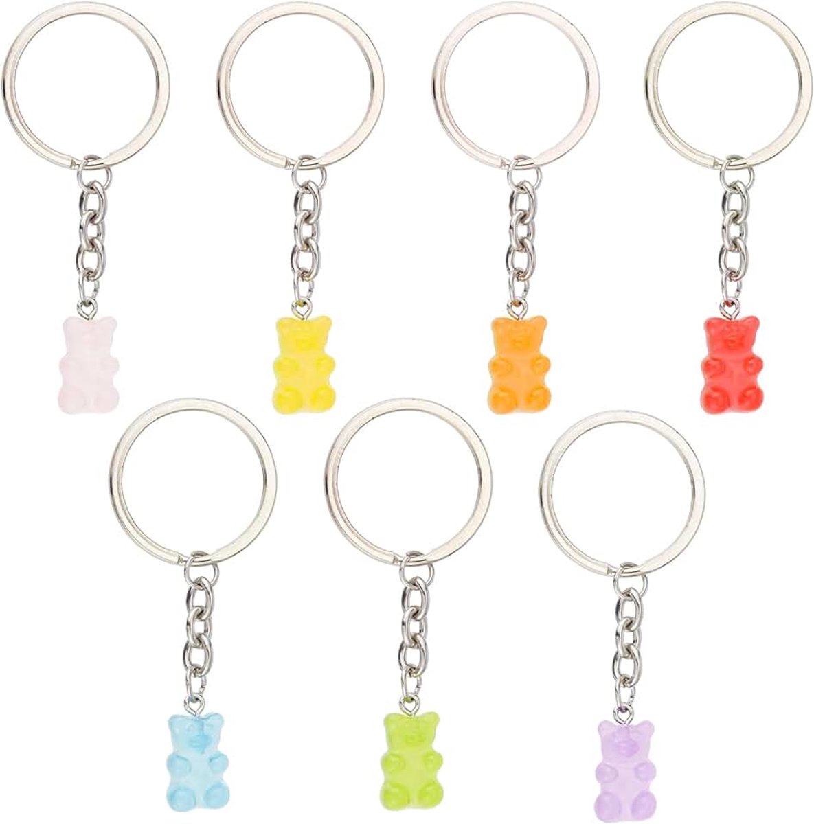 Gummy Bear Sleutelhangers Transparante Hars 7 Kleuren Sleutelhangers Kleurrijke Transparante Leuke Snoep Beer Sleutelhanger Opknoping Hanger voor Portemonnee Oortelefoon Tas Portemonnee
