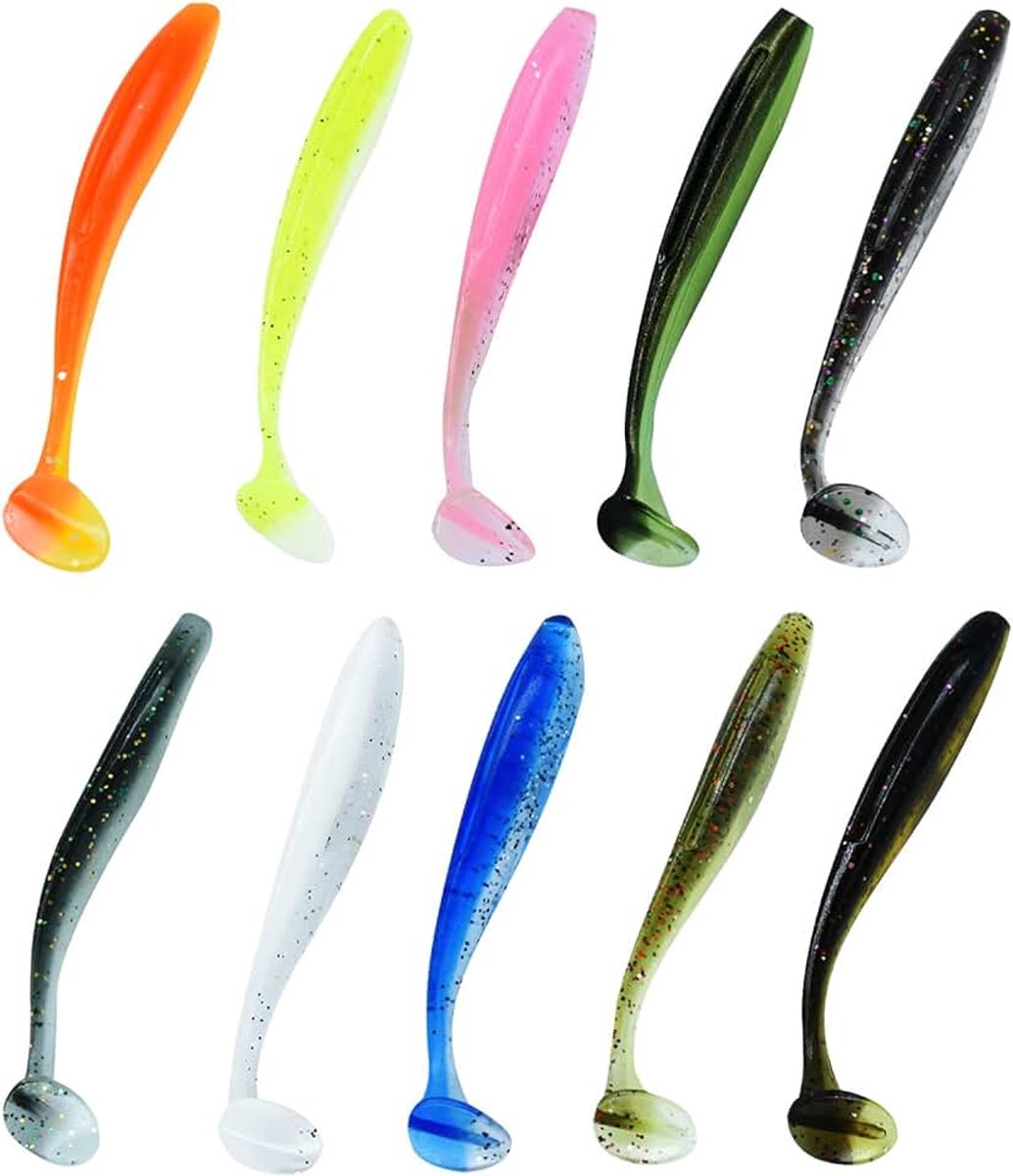 Zacht kunstaas, 100 stuks/50 stuks zachte plastic aasset met doos voor vissen op forel roodbaars zoutwater/zoetwater, 10 gemengde kleuren/5 gemengde kleuren