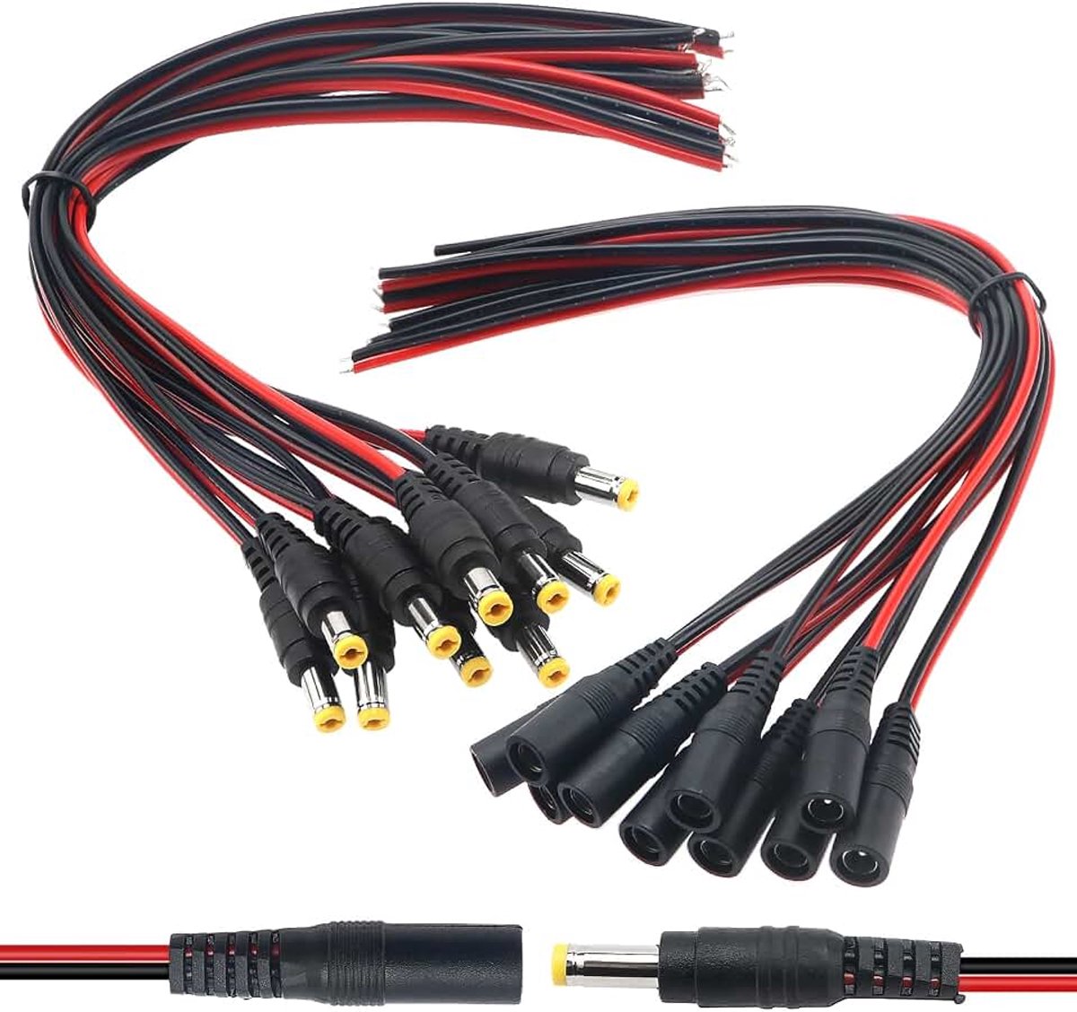 10 Paar 5.5x2.1mm DC Power Pigtail Kabel, DC Mannelijke en Vrouwelijke Pigtail Adapter, voor Home Security en Party Verlichting