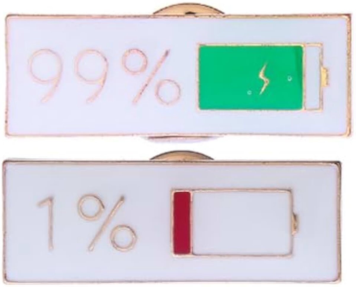 Broche Metalen Batterij Niveau Badge Pin Broches Rugzak Revers Pin Accessoire voor Kleding Tassen Jassen DIY Ambachten Pack van 2, Metaal