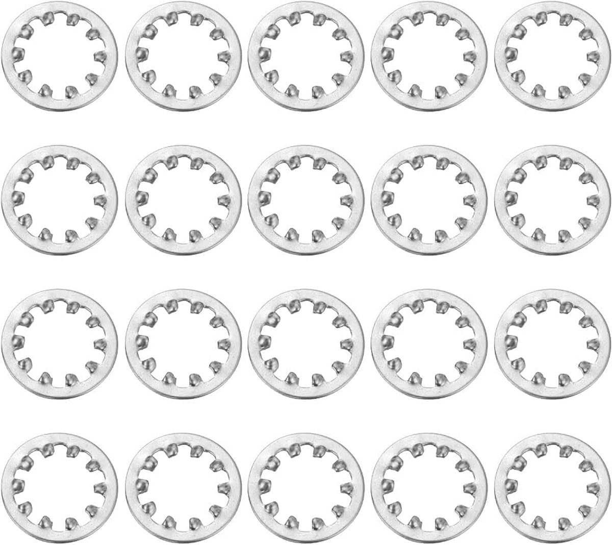 20 stuks interne tandschijf 7/16, multi-tandsluitring van roestvrij staal 304, slot voor bevestiging, kleur zilver