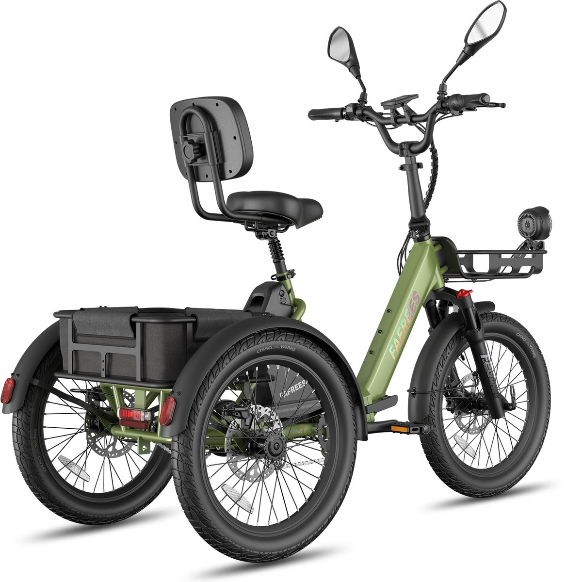 20 Inch 48V 25Ah Accu Famille elektrische longtail transportfiets - Dik Klapfiets E-Bakfiets - Elektrische Vrachtsfiets 180kg - 100km Bereik -Grote groentemanden aan de voor- en achterkant - Koppelsensor - Elektrische Driewieler - Groen