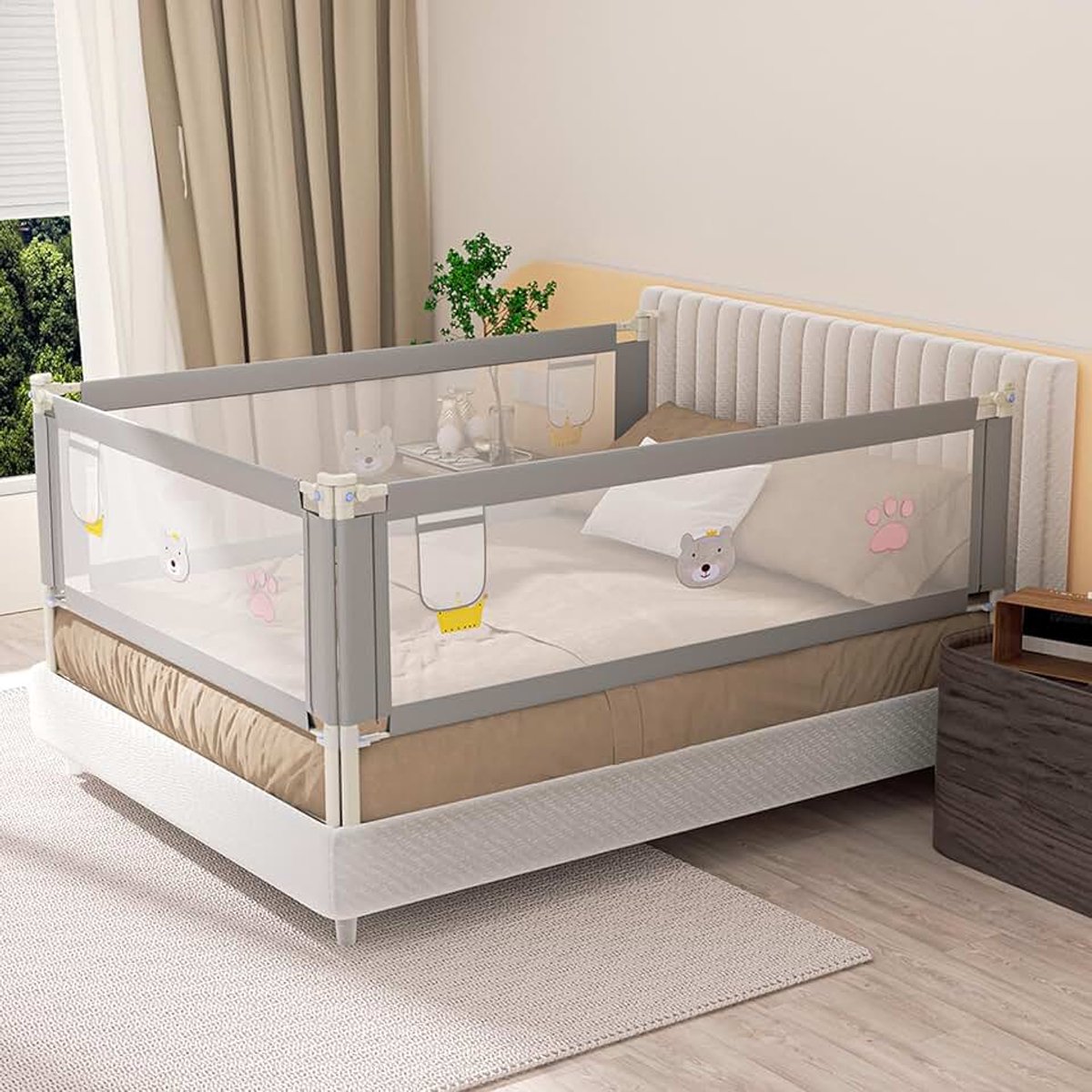 Bedhekje 2 x 200 cm en 1 x 180 cm, in hoogte verstelbaar van 70-98 cm, valbeveiliging, kinderbedhekje voor kinderen, babybedhek, eenvoudig te monteren