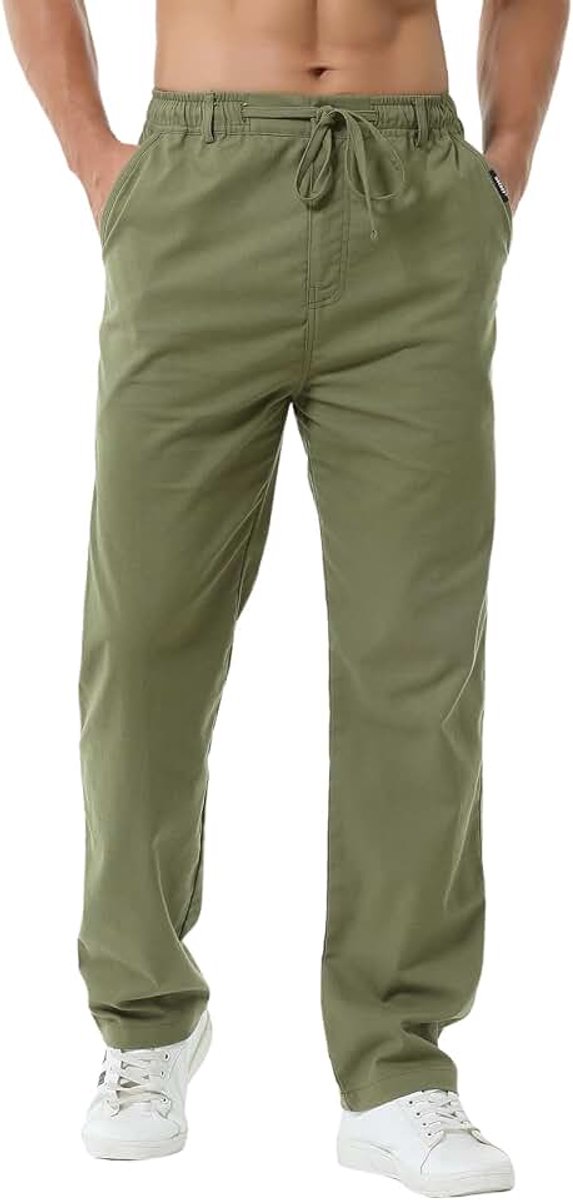 Linnen Katoen Casual Broek Broek Tekening String Rits