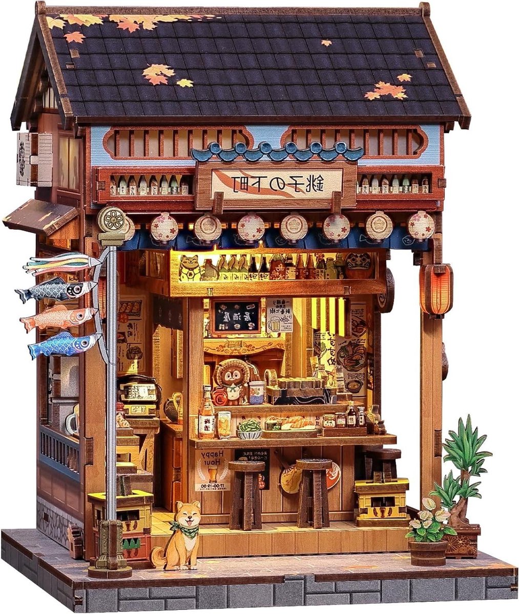 Houten Puzzel Kit - Miniatuur Huis - Boekenplank Decoreren - Gedetailleerd Ontwerp - 16 x 19 cm - Japans Thema