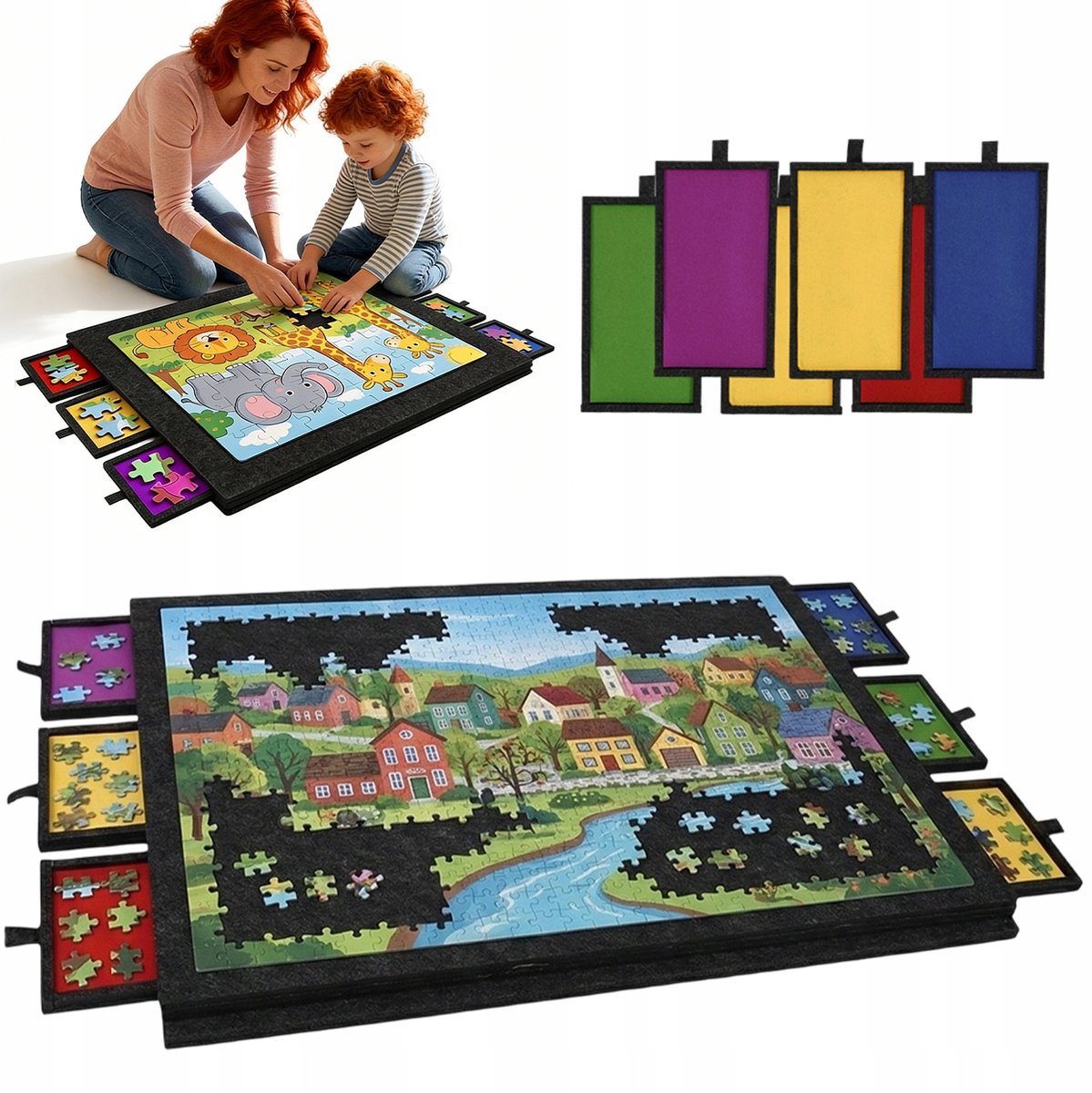 Inklapbare Puzzelmat - Puzzelbord - 77x53 cm - 6 Lades - Verstelbare Standaard - Vilt - 1000 Stukjes - Puzzelmap - Cadeau Voor Kinderen en Ouderen