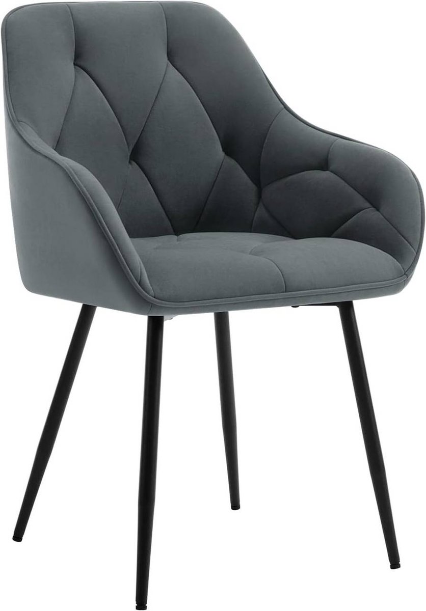 SureDeal® - Eetkamerstoel - Ergonomische armstoel - Fluweel - Metalen poten - 56x53x83,5 cm - Zwart