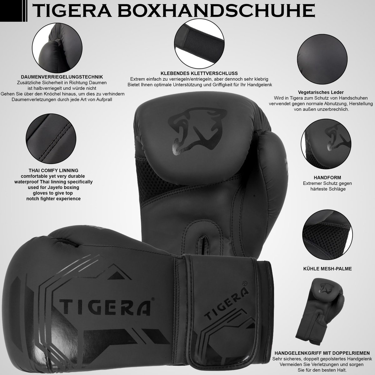 SnelShoppen - Bokshandschoenen voor Mannen en Vrouwen Training Pro Punching Heavy Bag Mitts MMA Muay Thai Sparring Kickbokhandschoenen 16oz Zwart