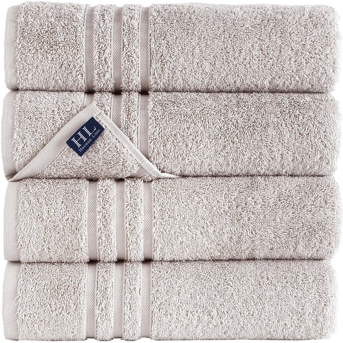 SnelShoppen - Hawmam Badhanddoeken Set van 4, Zacht en Absorberend 100% Katoen, 600 g/m², Lichtgrijs (Ice Silver) voor Thuis, Zwembad en Wellness