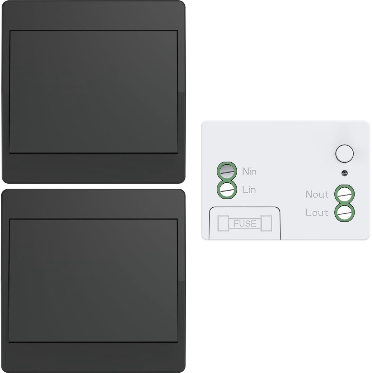 SnelShoppen - Draadloze Schakelaarset Zwart zonder Drukknopbatterijen, Zelfvoorzienend, Draadloos, RF433MHz, Afstandsbediening, 1Gang 2V1 voor Thuis,