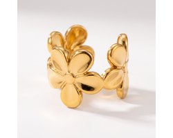 Lundholm Sandy Luxe Earcuff Goud Kleurig Dames Bloem Patroon - Premium Stainless Steel Jewellery Gold Plated - Oorklem Dames Oorclip zonder gaatje my 1.25 cm - Scandinavisch Design