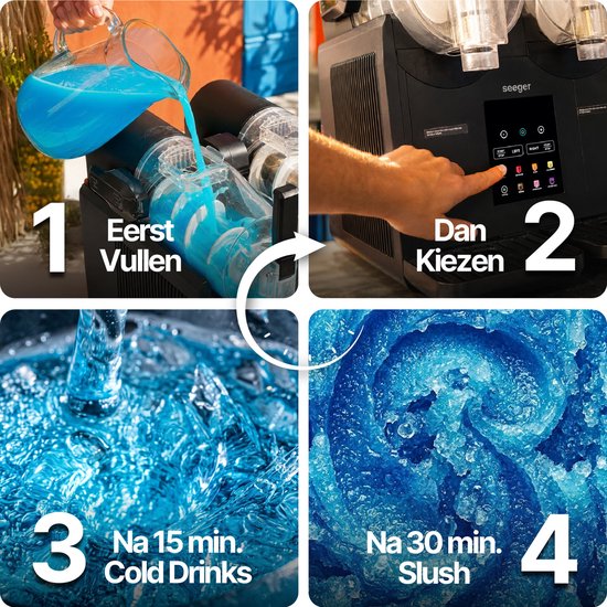 Seeger SuperSlush Twin - Dubbele Slush Machine voor Thuis - 7 Programma's - Geen IJs nodig - Slush Puppy Maker - Slushi, Granita, Frappé, Milkshakes en meer - Zelfreinigingsmodus - Zwart van Seeger — afbeelding 5