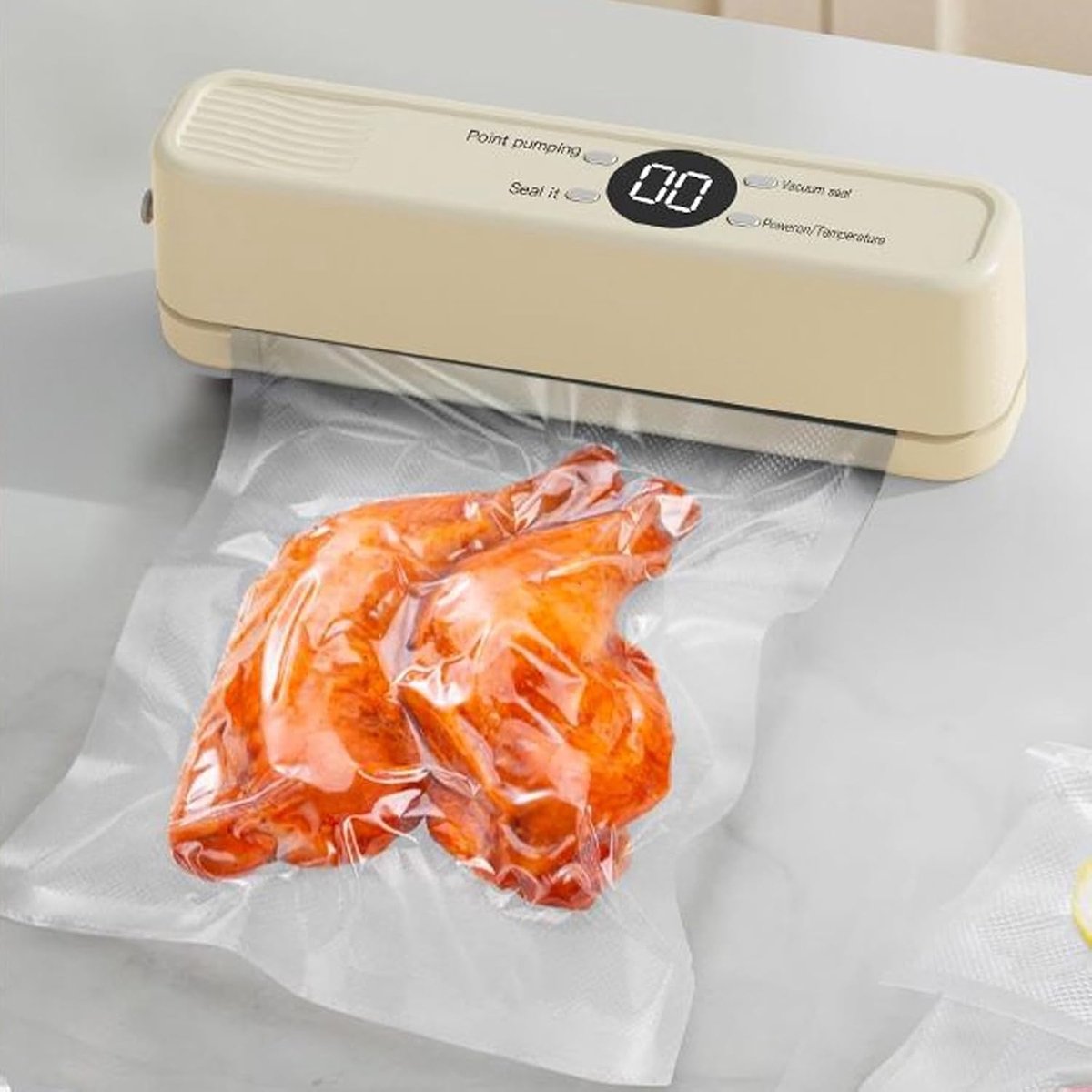 KZQ Vacuümverzegelingsmachine - Draagbare automatische vacuümverzegelingsmachine voor voedsel met een uitstekend sealeffect, apparatuur voor voedselconservering - Geschikt voor vlees, vis, groenten en maaltijdbereiding - Geel