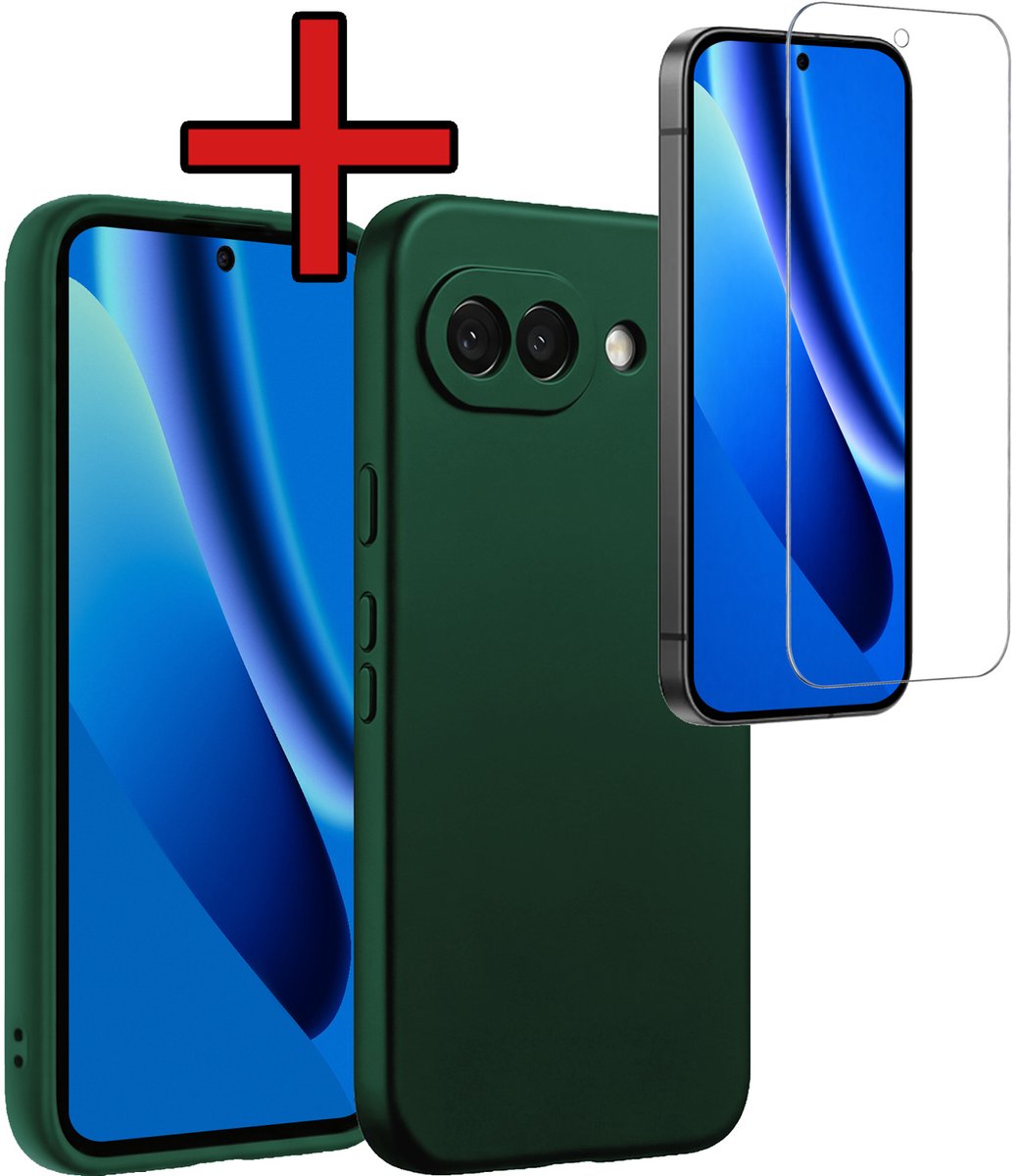 Hoesje - Met Screenprotector - Geschikt voor Google Pixel 10a - Sterk & Shockproof - Telefoon Hoes - Back Cover - Siliconen Case - Telefoonhoes - Donkergroen