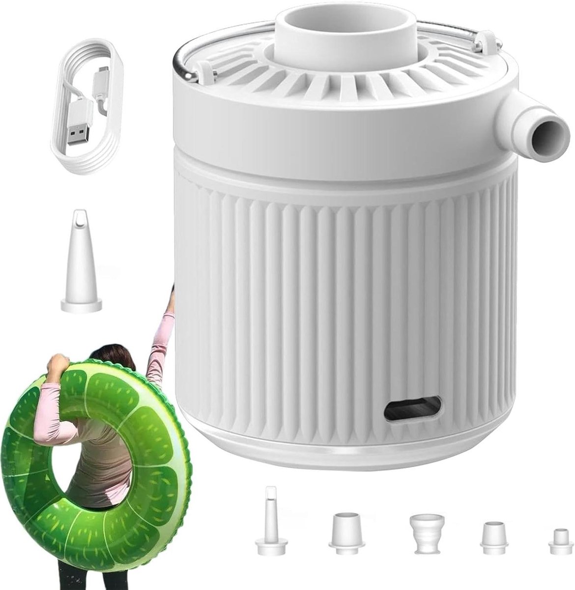 Elektrische Luchtpomp - Draagbare Inflator - Kamperen en Reizen - Oplaadbaar via USB-C - Compact Formaat - Wit