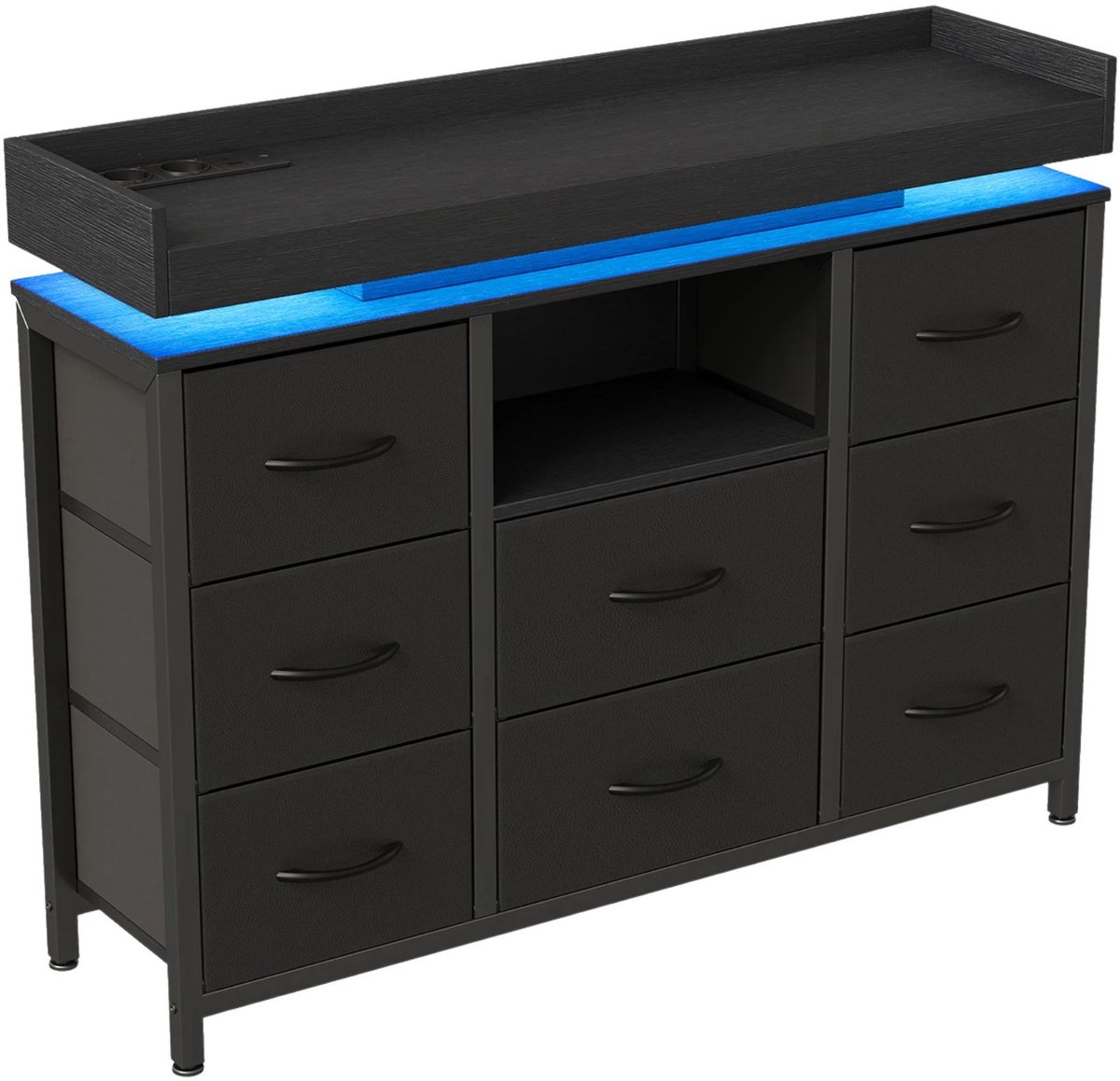 Opbergkast 108 X 82 X 30 Cm Zwart - met 8 Lades, LED Verlichting, Lades