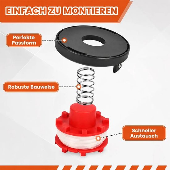 4+1+1 trimmer spoel- en dopset Geschikt voor Einhell CE-CT36/30 3405096, 2,0 mm x 8 meter nylon draad, met veer. — afbeelding 3