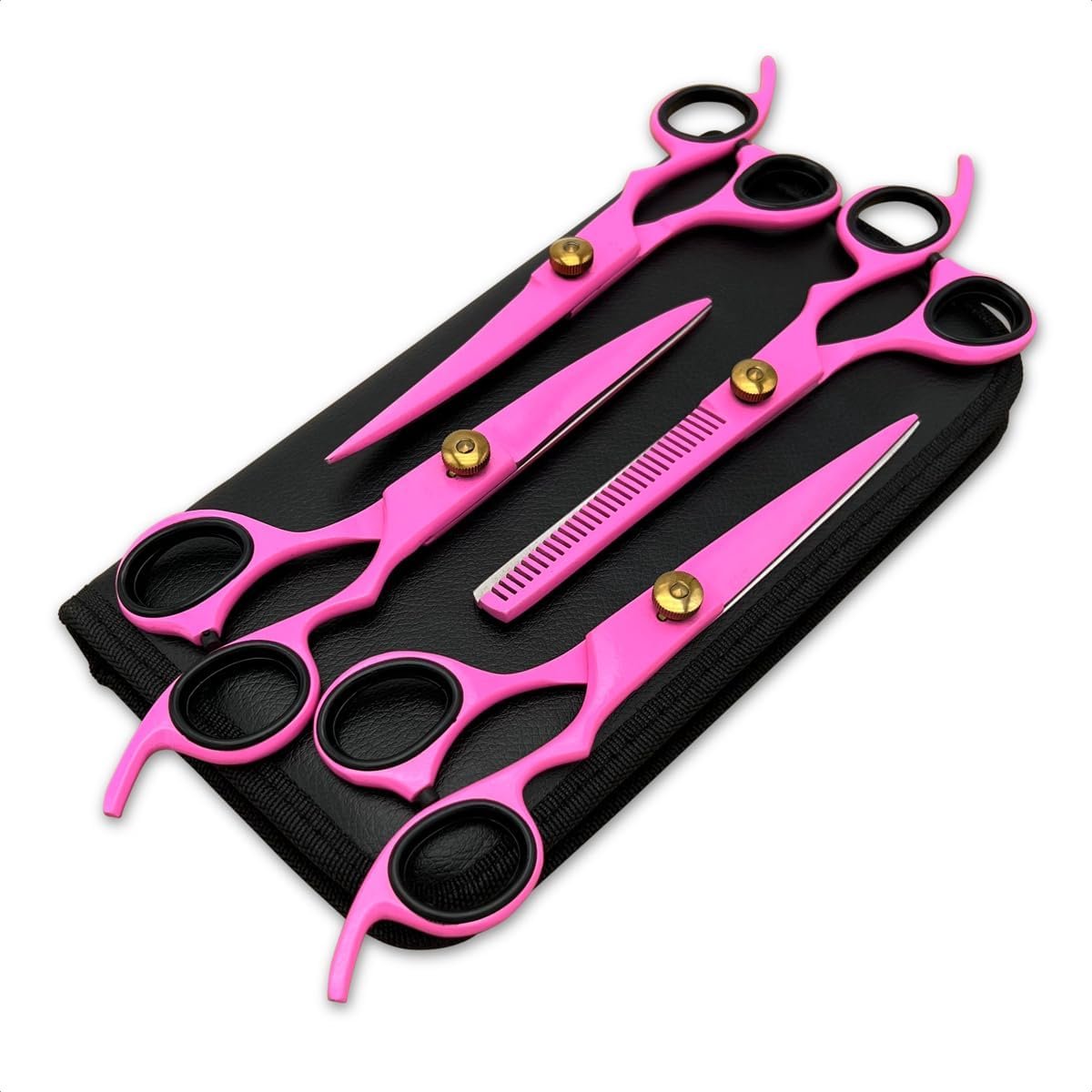 hondenschaar - uitdunschaar voor honden - trimschaar - schaarset hond - coupeschaar - uitdunschaar - gebogen hondenschaar voor ogen - 7 inch (Roze)