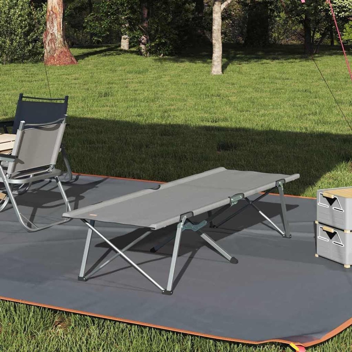 Vouwbed Camping - Opklapbed Buiten - Ontspannen in de Tuin - Waterafstotend Oxford - 194 x 625 cm - Grijs