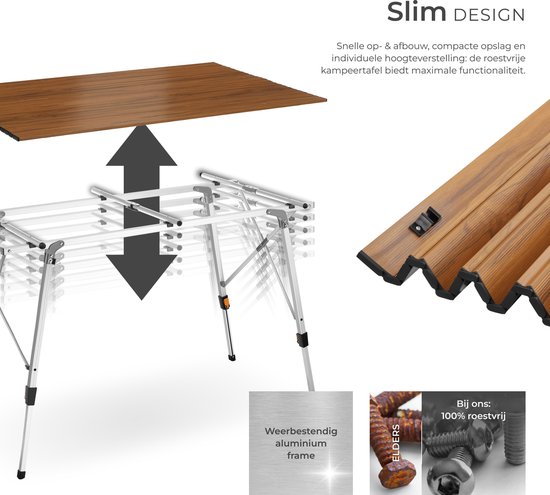 tectake® Campingtafel - 90 x 52 x 47 - 70 cm - Klaptafel van Aluminium - Oprolbaar Tafelblad - Vouwtafel - Reistafel - Tuintafel - Weerbestendig - In hoogte verstelbaar - Draagtas - Inklapbaar - Houtlook van Merkloos — afbeelding 3