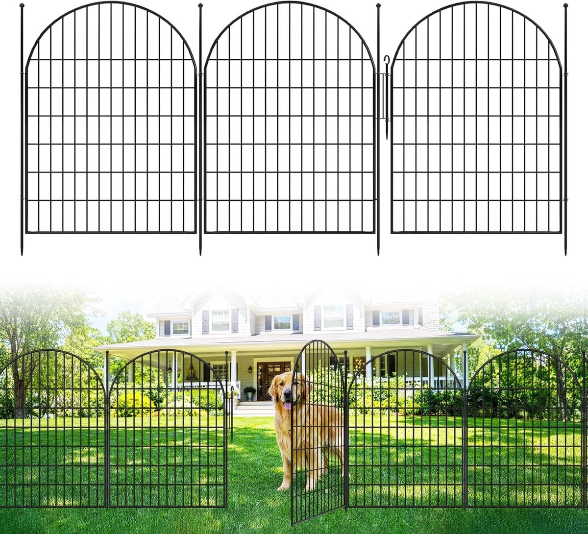 Triumpunpre Set van 10 decoratieve, graafvrije tuinhekpanelen, 101,6 cm hoog x 719,33 cm breed, roestbestendig metaal met poort, dierenbarrière voor tuin, terras of bloembed.