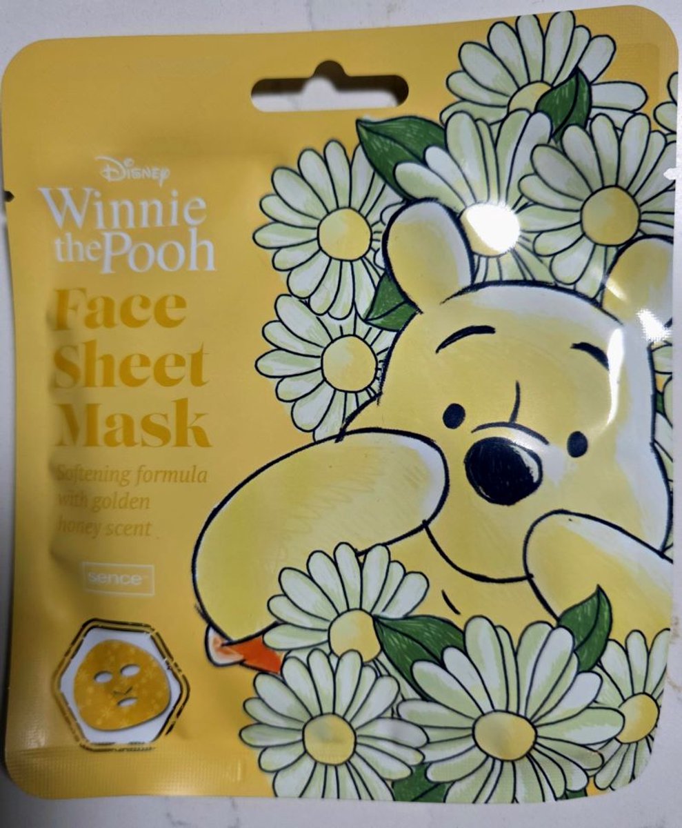 Sence - Disney - Winnie de Pooh Face sheet mask - goud gezichtsmasker Poeh beer - geel - verzachtend tissue masker - honing honey