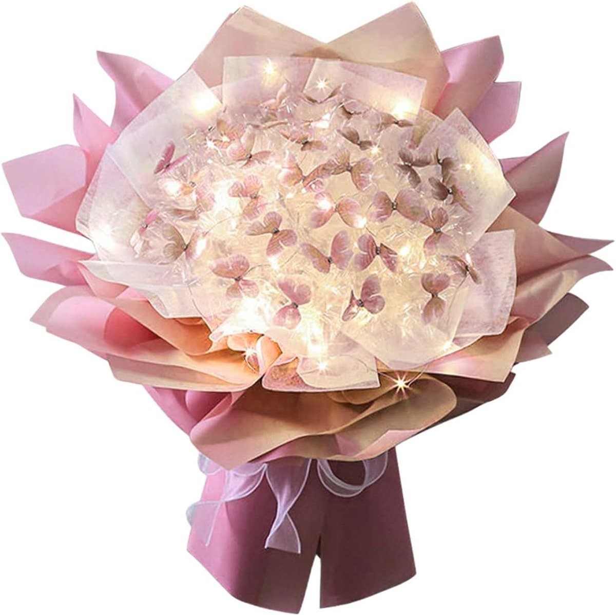 Vlinderboeket Kit - Decoratieve Stammen - Creatief Bloemenhandwerk - Compleet Doe-het-zelf Pakket - 52 Vlinder Uitsnijdingen - Roze