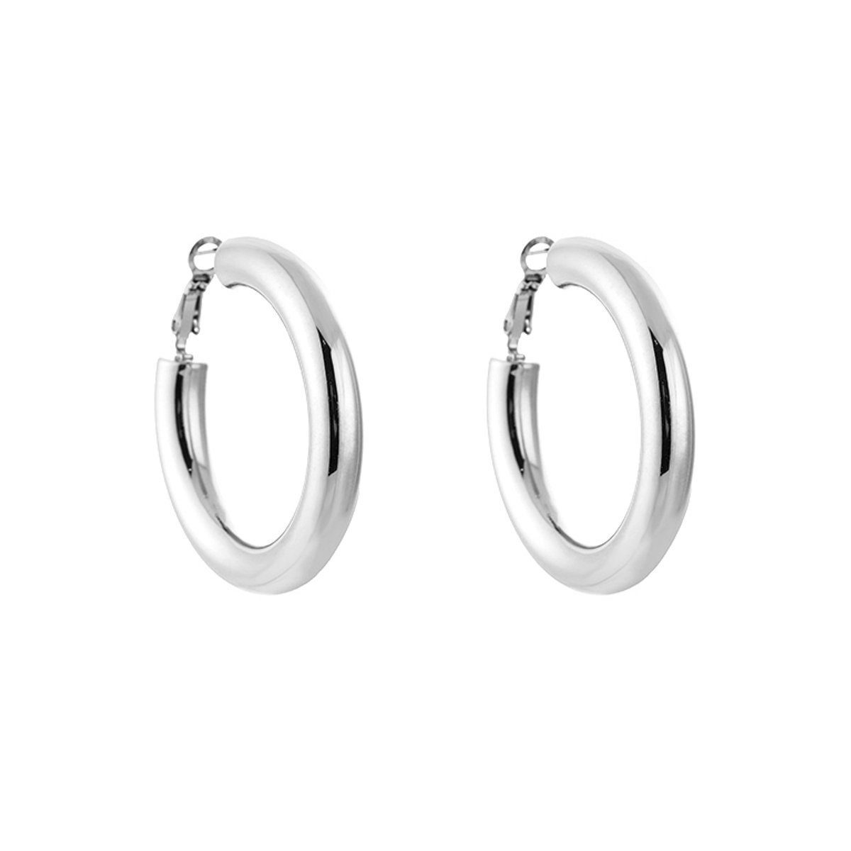 Stainless Steel Extra Chunky Lightweight Hoops 30MM – Luxe Brede Lichtgewicht Oorringen – RVS - Zilver