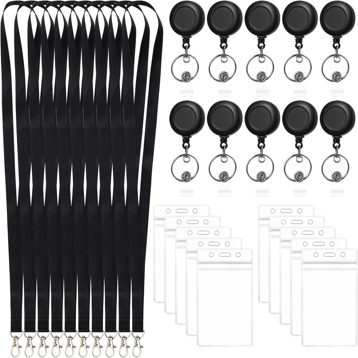 10 Stuks Transparante Kaartbeschermers met Koord en Uittrekbare Sleutelhangers voor ID Kaarten en Bedrijfspassen (Verticaal)