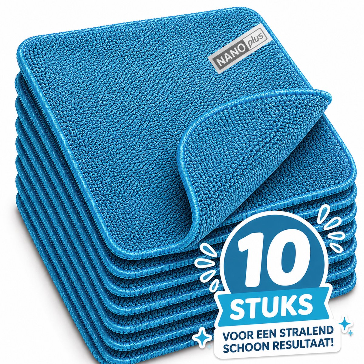 NanoPlus Vaatdoek 10 Stuks Blauw 36x31 cm – Nanovezel Schoonmaakdoek voor Keuken, Glas & RVS