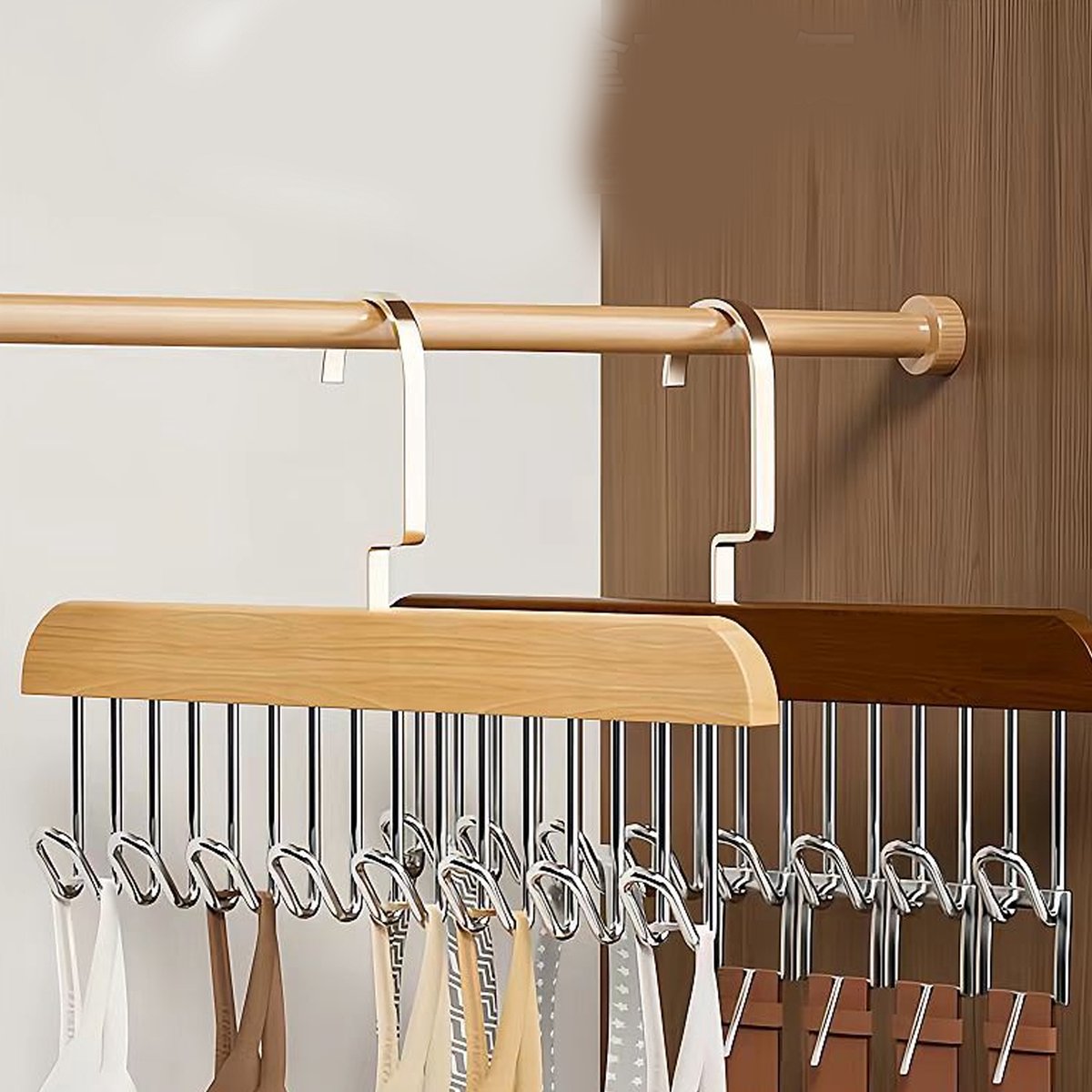 KZQ 2-delige riem- en stropdas hanger met 8 haken - Houten organizer voor riemen stropdassen sjaals en tops - Ruimtebesparend voor kast en garderobe - Natuurlijk hout en vintage